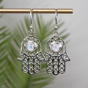 Moonstone Hamsa Hand 5mm Earrings .925 Silver - InnerVision Crystals