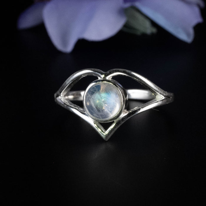 Moonstone Ring 6mm Size 8.5 - InnerVision Crystals