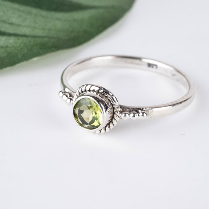 Peridot Ring 5mm Size 8.5 - InnerVision Crystals
