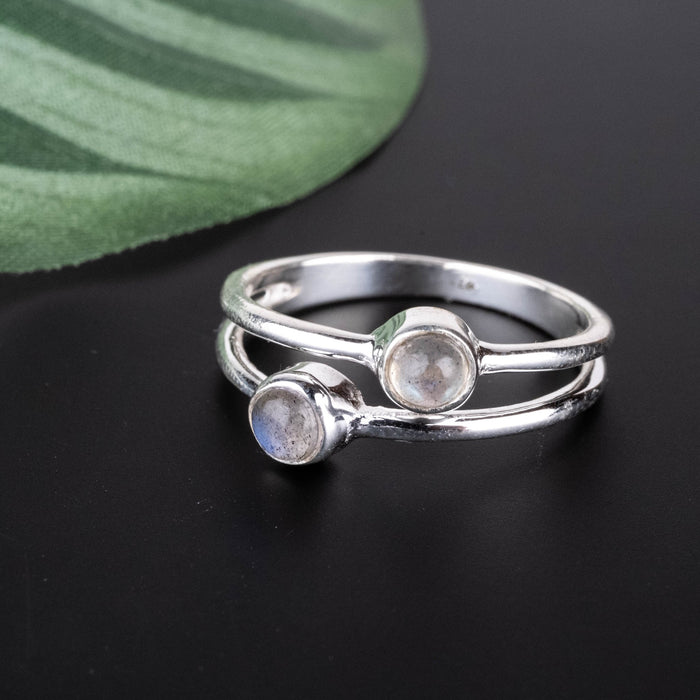 Rainbow Moonstone Ring 4mm Size 8.5 - InnerVision Crystals