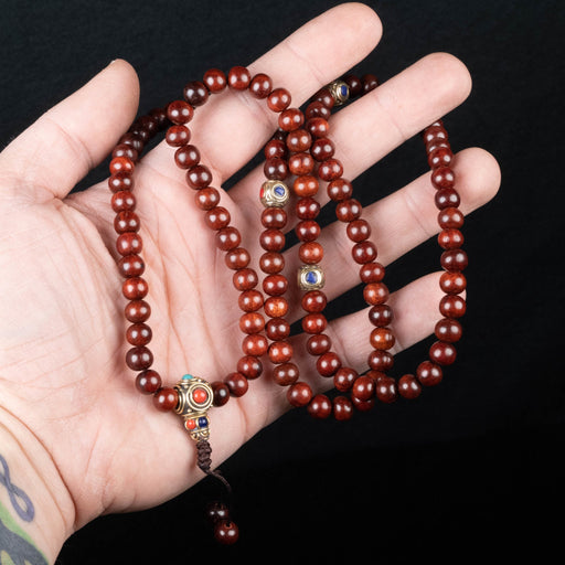 Red Sandalwood 7mm with Guru 108 Bead Mala Prayer Beads - InnerVision Crystals