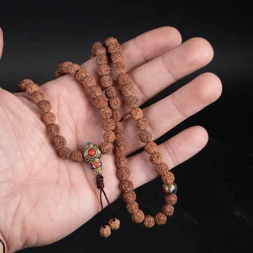 Rudraksha / Bodhi Tree Seed 7mm with Guru 108 Bead Mala Prayer Beads - InnerVision Crystals