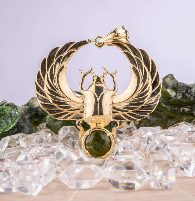 Scarab Pendant Gold | Moldavite Gemstone - InnerVision Crystals