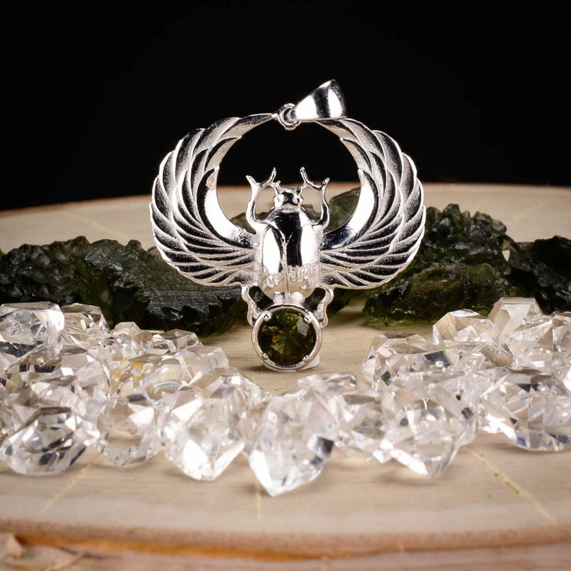 Scarab Pendant | Moldavite Gemstone .925 Silver - InnerVision Crystals
