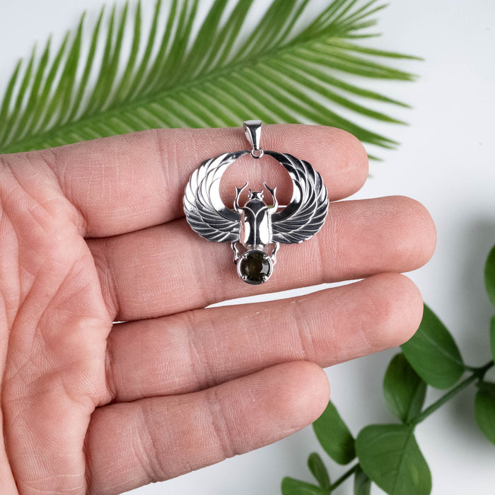 Moldavite Gemstone Mens Moldavite Necklace Scarab Pendant