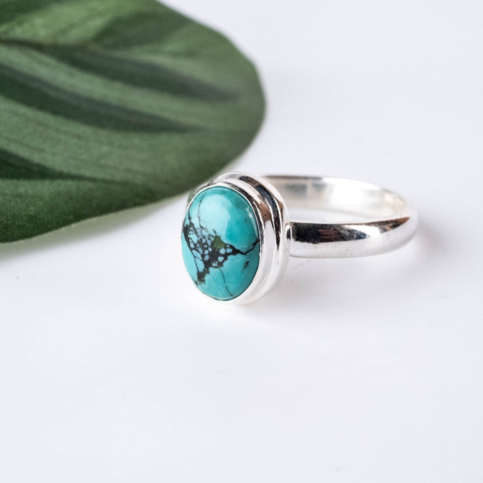 Tibetan Turquoise Ring 9x7mm Size 7 - InnerVision Crystals